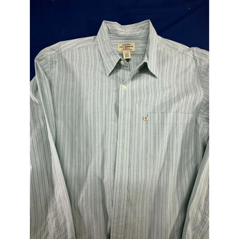 Vintage Ralph Lauren Polo Jeans‎ Men Dress Shirt Striped Green Size XL